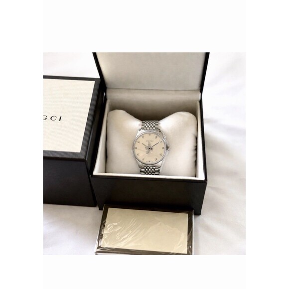 Gucci G-Timeless YA1264153 Silver Bee Motif 36mm Unisex Watch NEW With Box